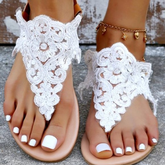 Shoes - White Floral Lace Sandal